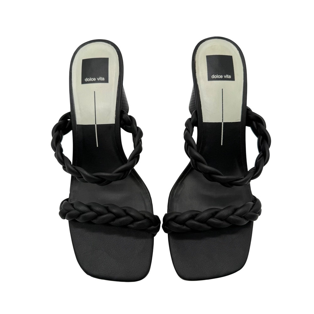 Dolce Vita Heeled Sandals SZ 9.5 Black Braided Block Heel Square Toe New